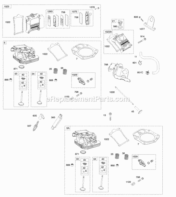 Cylinder Heads Rocker Covers Diagram and Parts List for  Briggs and Stratton Engine